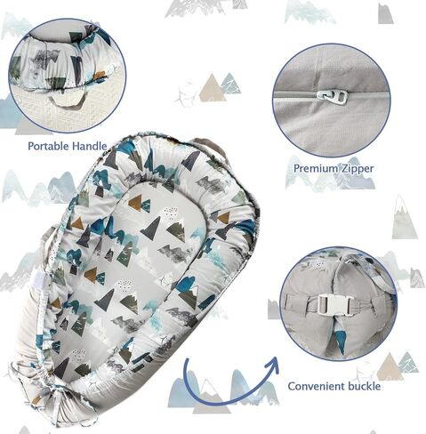 Baby Lounger Replacement Cover, Newborn Lounger cover for 0-12 Months, Breathable & Portable Infant Lounger Case, Soft Baby Floor Seat Cover for Travel, Machine Washable (Cover Only), Mountain in Saudi Arabia