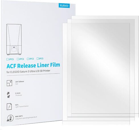 ELEGOO 5PCS PFA Release Liner Film لطابعة Saturn 2 & Saturn 3 LCD ثلاثية الأبعاد 273 * 176 مم، سمك 0.127 مم مع وظيفة إطلاق أقوى وانتقال الضوء بنسبة 95٪، متوافق مع Saturn 8K in Saudi Arabia