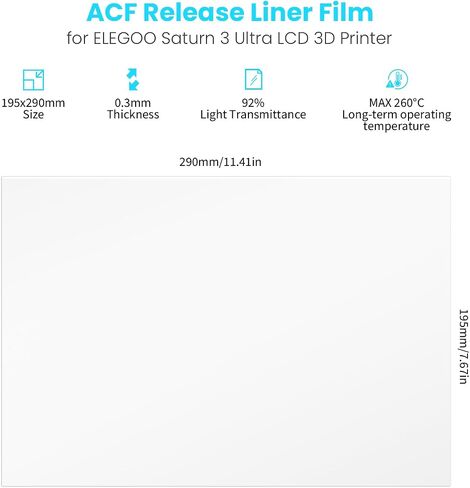 ELEGOO 5PCS PFA Release Liner Film لطابعة Saturn 2 & Saturn 3 LCD ثلاثية الأبعاد 273 * 176 مم، سمك 0.127 مم مع وظيفة إطلاق أقوى وانتقال الضوء بنسبة 95٪، متوافق مع Saturn 8K in Saudi Arabia