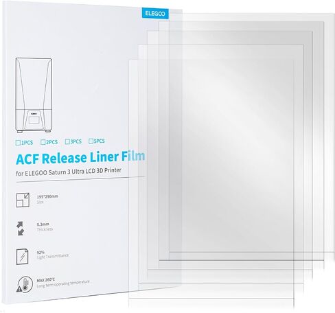 ELEGOO 5PCS PFA Release Liner Film لطابعة Saturn 2 & Saturn 3 LCD ثلاثية الأبعاد 273 * 176 مم، سمك 0.127 مم مع وظيفة إطلاق أقوى وانتقال الضوء بنسبة 95٪، متوافق مع Saturn 8K in Saudi Arabia