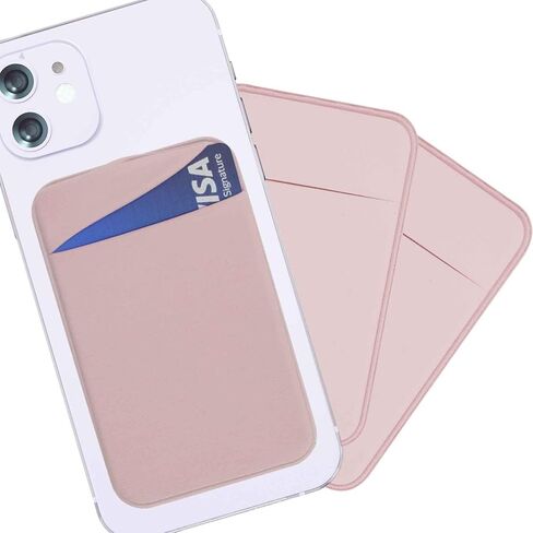 3 Pack Adhesive Phone Wallet Case Card Holder, Cell Phone Pocket Sleeve Stick on Back of Phones, Can Hold Credit/ID/Business Card for iPhone and All Smartphones - Pink in Kuwait
