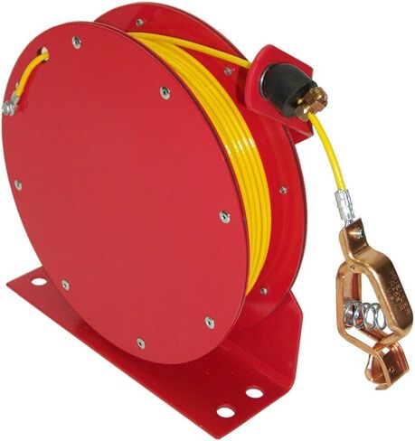 Lind Equipment بكرة تأريض ثابتة شديدة التحمل ML2930-Y100، الترجيع التلقائي، 100 قدم، كابل فولاذي مطلي بالهيدريل الأصفر، مشبك التمساح LE-21C in Kuwait