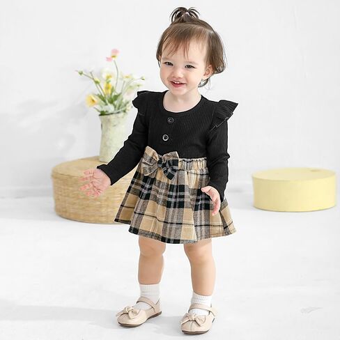 Weixinbuy Baby Girl Fall Winter Outfit Newborn Infant Ruffle Romper Dress with Headband Cute Baby Girl Clothes 0-18 Months in Saudi Arabia