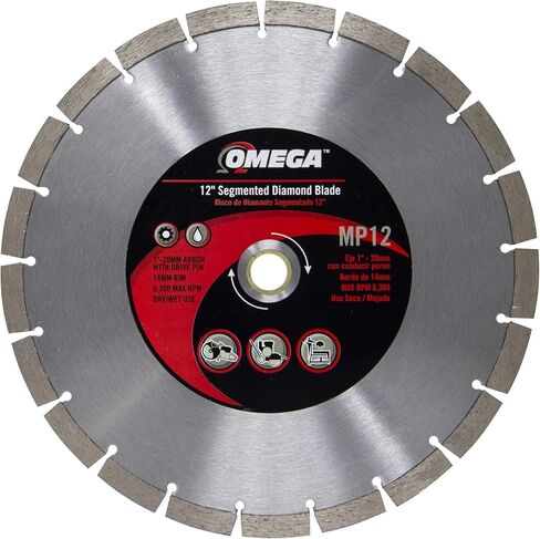 Omega 7-Inch General Purpose Segmented Diamond Blade, Wet/Dry Use, 10mm Segment Height, for Block, Brick, Concrete, Pavers, Stone and Roof Tile in Kuwait
