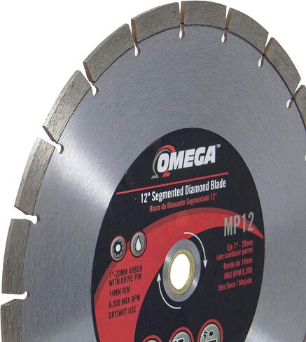 Omega 7-Inch General Purpose Segmented Diamond Blade, Wet/Dry Use, 10mm Segment Height, for Block, Brick, Concrete, Pavers, Stone and Roof Tile in Kuwait