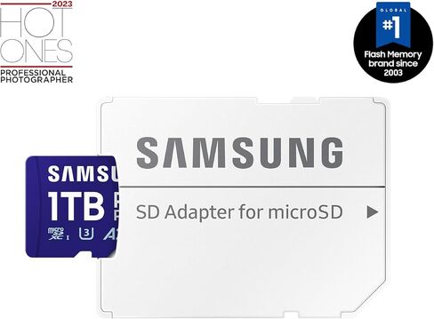 SAMSUNG PRO Plus microSD Memory Card + Adapter, 1TB MicroSDXC, Up to 180 MB/s, Full HD & 4K UHD, UHS-I, C10, U3, V30, A2 for Android Phones, Tablets, GoPRO, DJI Drone, MB-MD1T0SA/AM, 2024 in Saudi Arabia