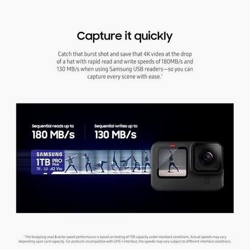 SAMSUNG PRO Plus microSD Memory Card + Adapter, 1TB MicroSDXC, Up to 180 MB/s, Full HD & 4K UHD, UHS-I, C10, U3, V30, A2 for Android Phones, Tablets, GoPRO, DJI Drone, MB-MD1T0SA/AM, 2024 in Saudi Arabia