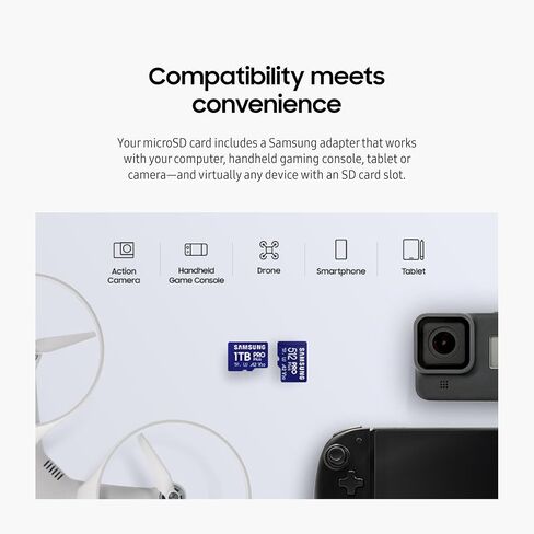 SAMSUNG PRO Plus microSD Memory Card + Adapter, 1TB MicroSDXC, Up to 180 MB/s, Full HD & 4K UHD, UHS-I, C10, U3, V30, A2 for Android Phones, Tablets, GoPRO, DJI Drone, MB-MD1T0SA/AM, 2024 in Saudi Arabia