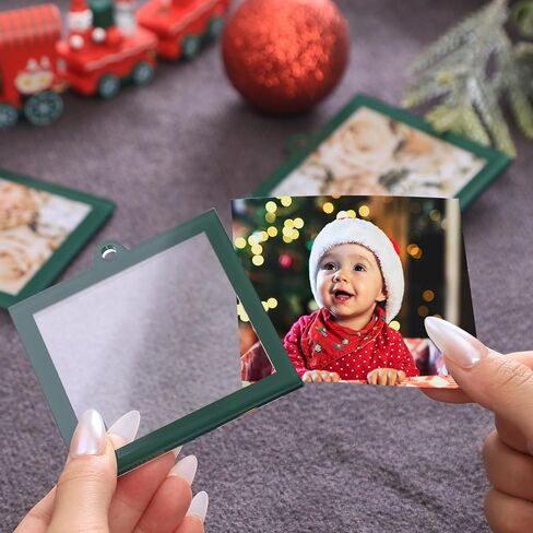 UNIQOOO 8 Pcs Christmas Acrylic Gold Photo Frame Ornaments for Display Picture, 2.5 x 2.5 inch Festive Hanging Decoration, Double-Sided Picture Frames for Holiday Season, Home, Party, Xmas Tree Decor in Kuwait