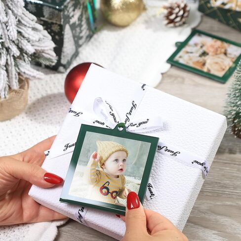 UNIQOOO 8 Pcs Christmas Acrylic Gold Photo Frame Ornaments for Display Picture, 2.5 x 2.5 inch Festive Hanging Decoration, Double-Sided Picture Frames for Holiday Season, Home, Party, Xmas Tree Decor in Kuwait