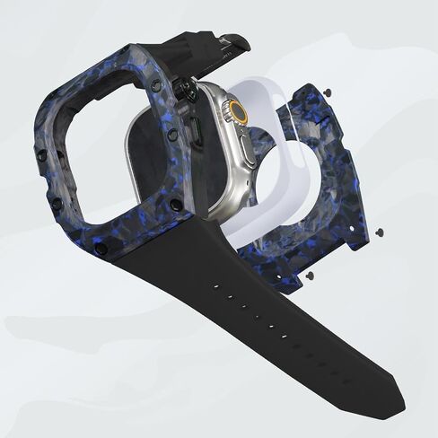 iWatch Band with Case Compatible with Apple Watch Ultra/Ultra2 49mm /45mm iWatch Series 9/8/7 Band Carbon Fiber Protective Cover Silicone Strap Smartwatch for Men iWatch Ultra Case in Saudi Arabia