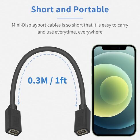 Poyiccot Mini DisplayPort Female to Female Extension Cable 1ft, 8K Mini DP Extender Cord, Mini DisplayPort Extension Cable for Computer Laptop, Not for Thunderbolt in Saudi Arabia
