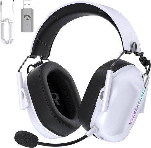 2.4GHz Wireless Gaming Headset for PS5, PC, PS4, Switch, Bluetooth 5.3 Gaming Headphones with Microphone Noise Canceling, Bass Sound, ONLY 3.5MM Wired for Xbox Series, 40H Battery (White) in Saudi Arabia