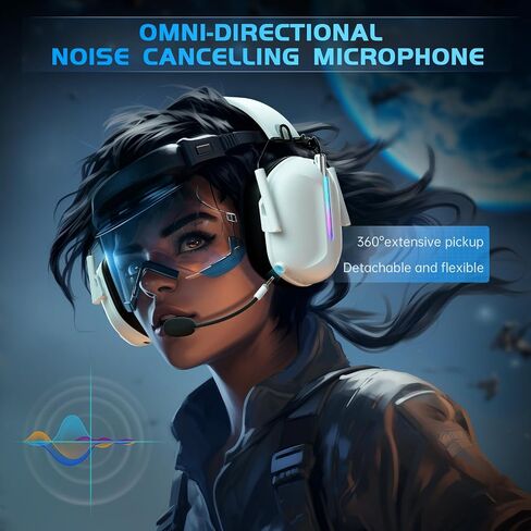 2.4GHz Wireless Gaming Headset for PS5, PC, PS4, Switch, Bluetooth 5.3 Gaming Headphones with Microphone Noise Canceling, Bass Sound, ONLY 3.5MM Wired for Xbox Series, 40H Battery (White) in Saudi Arabia