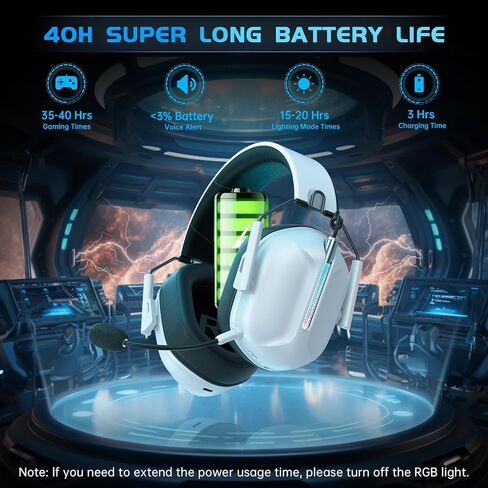 2.4GHz Wireless Gaming Headset for PS5, PC, PS4, Switch, Bluetooth 5.3 Gaming Headphones with Microphone Noise Canceling, Bass Sound, ONLY 3.5MM Wired for Xbox Series, 40H Battery (White) in Saudi Arabia