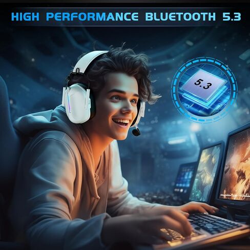 2.4GHz Wireless Gaming Headset for PS5, PC, PS4, Switch, Bluetooth 5.3 Gaming Headphones with Microphone Noise Canceling, Bass Sound, ONLY 3.5MM Wired for Xbox Series, 40H Battery (White) in Saudi Arabia