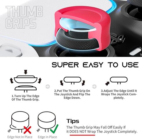 عبوتان من موسعات مقابض الإبهام المصنوعة من السيليكون المضادة للانزلاق، متوافقة مع أجهزة بلاي ستيشن 4 (PS4)، وحدة تحكم بلاي ستيشن 5 (PS5)، غطاء عصا تحكم تناظري مريح وغطاء عصا تحكم مخصص، أحمر in Kuwait