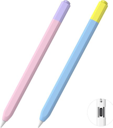 MoKo Pencil Case Compatible with Apple Pencil (USB-C), 2 Pack Silicone Apple Pencil USB C Sleeve Cover, Protective Skin Cover Holder Grip Sleeve, Support Magnetic Attachment, Blue-Yellow+Pink-Purple in Saudi Arabia