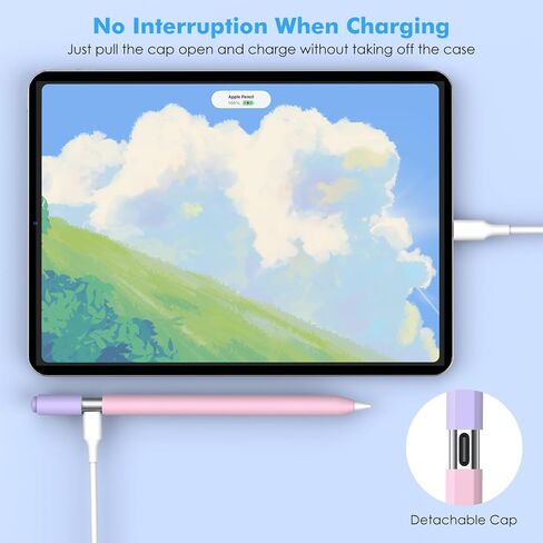 MoKo Pencil Case Compatible with Apple Pencil (USB-C), 2 Pack Silicone Apple Pencil USB C Sleeve Cover, Protective Skin Cover Holder Grip Sleeve, Support Magnetic Attachment, Blue-Yellow+Pink-Purple in Saudi Arabia