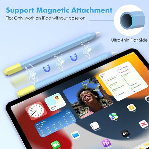 MoKo Pencil Case Compatible with Apple Pencil (USB-C), 2 Pack Silicone Apple Pencil USB C Sleeve Cover, Protective Skin Cover Holder Grip Sleeve, Support Magnetic Attachment, Blue-Yellow+Pink-Purple in Saudi Arabia