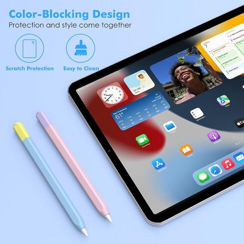 MoKo Pencil Case Compatible with Apple Pencil (USB-C), 2 Pack Silicone Apple Pencil USB C Sleeve Cover, Protective Skin Cover Holder Grip Sleeve, Support Magnetic Attachment, Blue-Yellow+Pink-Purple in Saudi Arabia