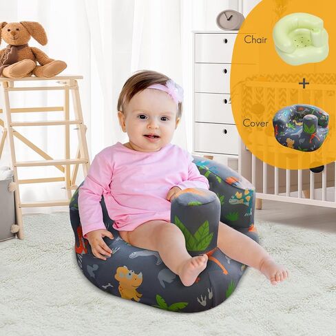 Inflatable Seat for Babies 3 Months and Up with Removable Cover,Built in Air Pump Baby Support Seat for Sitting Up (Dinosaur) in Saudi Arabia
