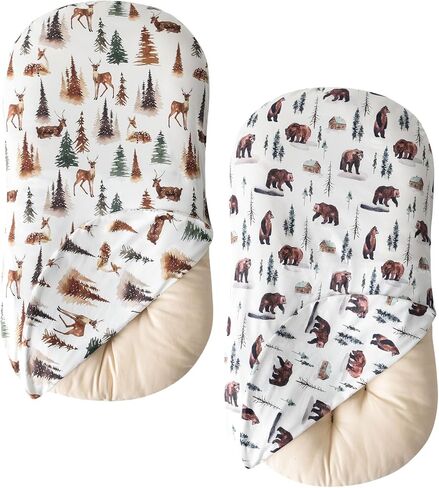 أغطية كراسي الأطفال القطنية من Little Jump، عبوتان، أغطية ناعمة قابلة للإزالة لكراسي الأطفال حديثي الولادة، للفتيات والأولاد، مربعات القهوة (عزيزي والدب) in Kuwait