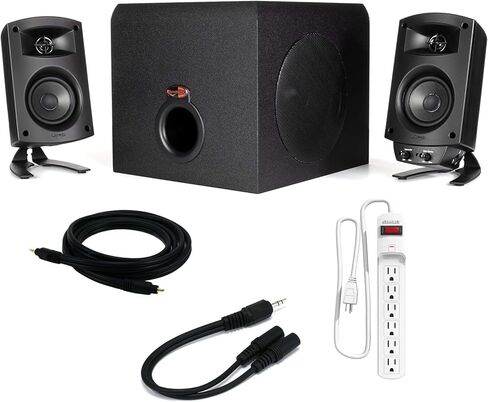 مجموعة نظام سماعات الكمبيوتر Klipsch ProMedia 2.1 THX المعتمدة 1011400 مع مكبري صوت وحزمة مضخم صوت مع واقي التيار الكهربائي من ستانلي ومجموعة كابل in Kuwait