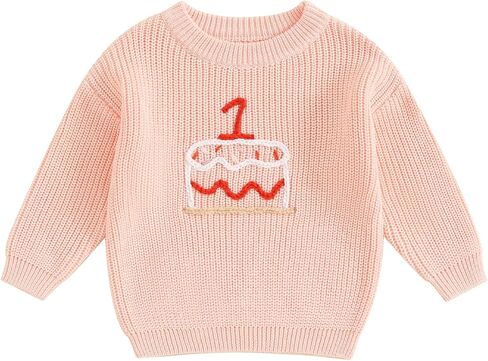 Unisex Newborn Baby Birthday Knit Sweater Cake Embroidery Long Sleeve Crewneck Sweater Cute Fall Winter Outfit in Saudi Arabia