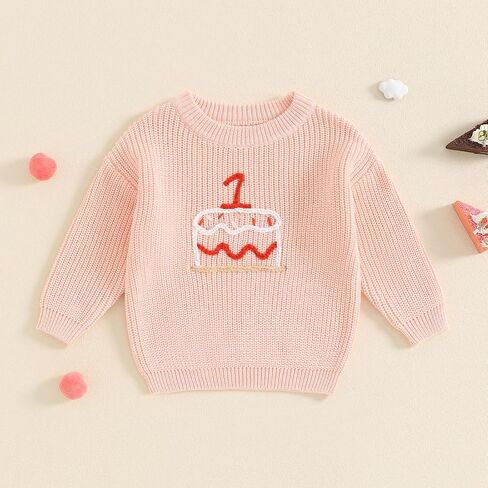Unisex Newborn Baby Birthday Knit Sweater Cake Embroidery Long Sleeve Crewneck Sweater Cute Fall Winter Outfit in Saudi Arabia