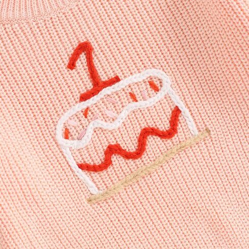Unisex Newborn Baby Birthday Knit Sweater Cake Embroidery Long Sleeve Crewneck Sweater Cute Fall Winter Outfit in Saudi Arabia