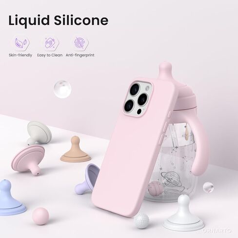 ORNARTO Compatible with iPhone 16 Pro Case 6.3", Slim Liquid Silicone 3 Layers Soft Gel Rubber Shockproof Protective Case with Anti-Scratch Microfiber Lining-Chalk Pink in Saudi Arabia