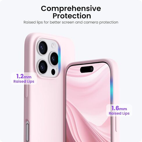 ORNARTO Compatible with iPhone 16 Pro Case 6.3", Slim Liquid Silicone 3 Layers Soft Gel Rubber Shockproof Protective Case with Anti-Scratch Microfiber Lining-Chalk Pink in Saudi Arabia