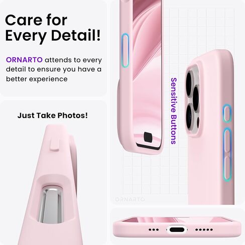 ORNARTO Compatible with iPhone 16 Pro Case 6.3", Slim Liquid Silicone 3 Layers Soft Gel Rubber Shockproof Protective Case with Anti-Scratch Microfiber Lining-Chalk Pink in Saudi Arabia
