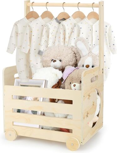 Wooden Baby Shower Crate Closet with Cute Wheels, Movable Baby Gift Basket with Raised Handle, Personalized Baby Storage Crate Hamper, Baby Shower Gifts for Boys Girls, Pregnancy Gifts for New Parents in Saudi Arabia