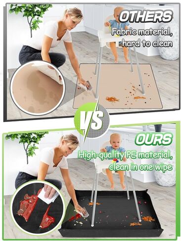 سجادة سبلات لتحت الكرسي العالي - تصميم مثبت على الزوايا، بدون رذاذ، سهلة التنظيف، مضادة للانزلاق ومقاومة للماء ومضادة للانزلاق، سجادة لعب للأطفال، مستلزمات تغذية الطفل في الكرسي العالي in Kuwait