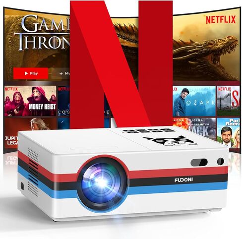 [Netflix Licensed & Dolby Audio] Projector with WiFi and Bluetooth 4K Supported, FUDONI Outdoor Smart Projector Native 1080P 600ANSI, Auto Keystone & Electric Focus, Movie Projector for Home Theater in Kuwait