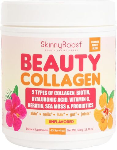 Beauty Collagen-Berry Mix Flavored-Ultimate Beauty Blend with 5 Types of Collagen, Sea Moss, Biotin, Keratin, Hyaluronic Acid, Vitamin C and Probiotics-All Natural, Made in USA -45 Servings in Saudi Arabia