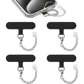 OUTXE 4 قطع من شريط ربط الهاتف ومقبس غبار USB من النوع C مع سلسلة معدنية سهلة الإمساك، رقعة حبل الهاتف لحزام الهاتف المتوافق مع منفذ الهاتف الخلوي من النوع C (أسود) in Kuwait