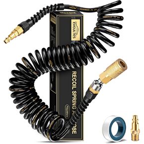 1/4 In x 28 Ft Polyurethane Recoil Air Hose, Upgraded Air Compressor Hose with Repairable Bend Restrictor, Air Hose kit w/ 360° Swivel 1/4" NPT Coupler & Brass Quick Connect Air Fittings