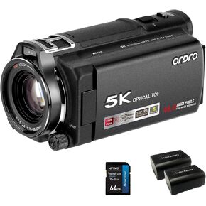 ORDRO 5K Video Camera XV80 Camcorder 48MP WiFi IR Night Vision Camera for YouTube 12X Optical Zoom 3.5'' Touch Screen Live Camera Recorder with 64G SD Card, Remote,2 Batteries
