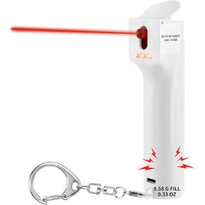 3-in-1 Personal safety Alarm Pepper Bottle Spray Set for Women,130 dB Siren & Strobe Lights Protect for Lady Anti-Attack Keychain Set,UV Marking Dye & Flip-top Safety Cap,USB Rechargeable (Pearl)