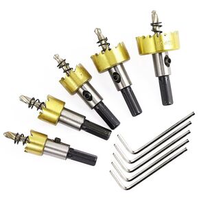 Metal Hole Saw Cutter, 1/4" Cut Depth, 5/8" to 1-3/16" (16-30mm) Titanium Coating High-Speed Steel Drill Bits Set for Stainless Steel, Aluminum Alloy, Plastic and Wood
