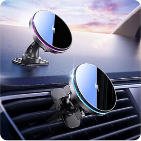 Beser for MagSafe Car Mount Charger, (4.13 lbf) Large Magnetic, 15W Qi Wireless Charger for Car, Vent/Dashboard, Phone Holder for iPhone 16/15/14/13/12 Series, 7 Color Lights, Aluminium, Space Gray