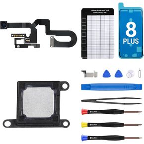 for iPhone 8 Plus Ear Speaker Replacement Repair Earpiece 7MP New Front Camera Replacement Module Part with Ambient Light Sensor Proximity Sensor Flex Cable Connector Fix Tools Kit A1864 A1897 A1898