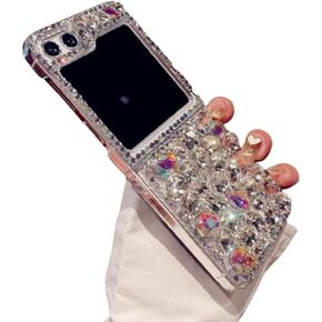 for Samsung Galaxy Z Flip 6 Case Bling Diamond Glitter Girly Design,Galaxy Flip 6 Case Handmade Holographic Sparkle Crystal Rhinestone Clear Soft TPU Bumper Cover for Samsung Z Flip 6 for Women Girls