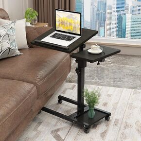Laptop Desk Bed Desk Laptop Stand for Bed Portable Desk Overbed Bedside Table Mobile Laptop Table Rolling Desk Foldable Table Adjustable Height with Locked Wheels & Mouse Pad Table for Bed Office Sofa