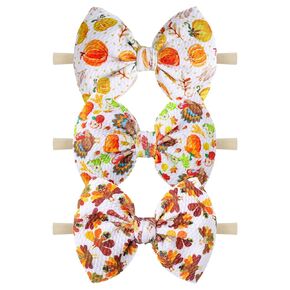 YanJie Thanksgiving Turkey Bows for Baby Girls Fall Headband Bows Thanksgiving Baby Hair Bow Girls Pumpkin Headband Hair Accessories Infant Toddler