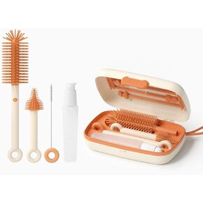 Multifunctional Bottle Brush Set: Drying Rack, Silicone & Detachable Brushes, Nipple & Straw Brushes, Soap Dispenser, Draining Tray, Spoon & Storage Box – Perfect for Home & Travel Essentials.