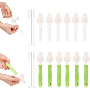 24pcs Baby Bottle Nipple Brush Set, 12pcs Sponge Nipple Cleaner Head with 6 Handle & 6pcs Straw Cleaning Brush Detachable Bottle Brush for Baby Food Feeder